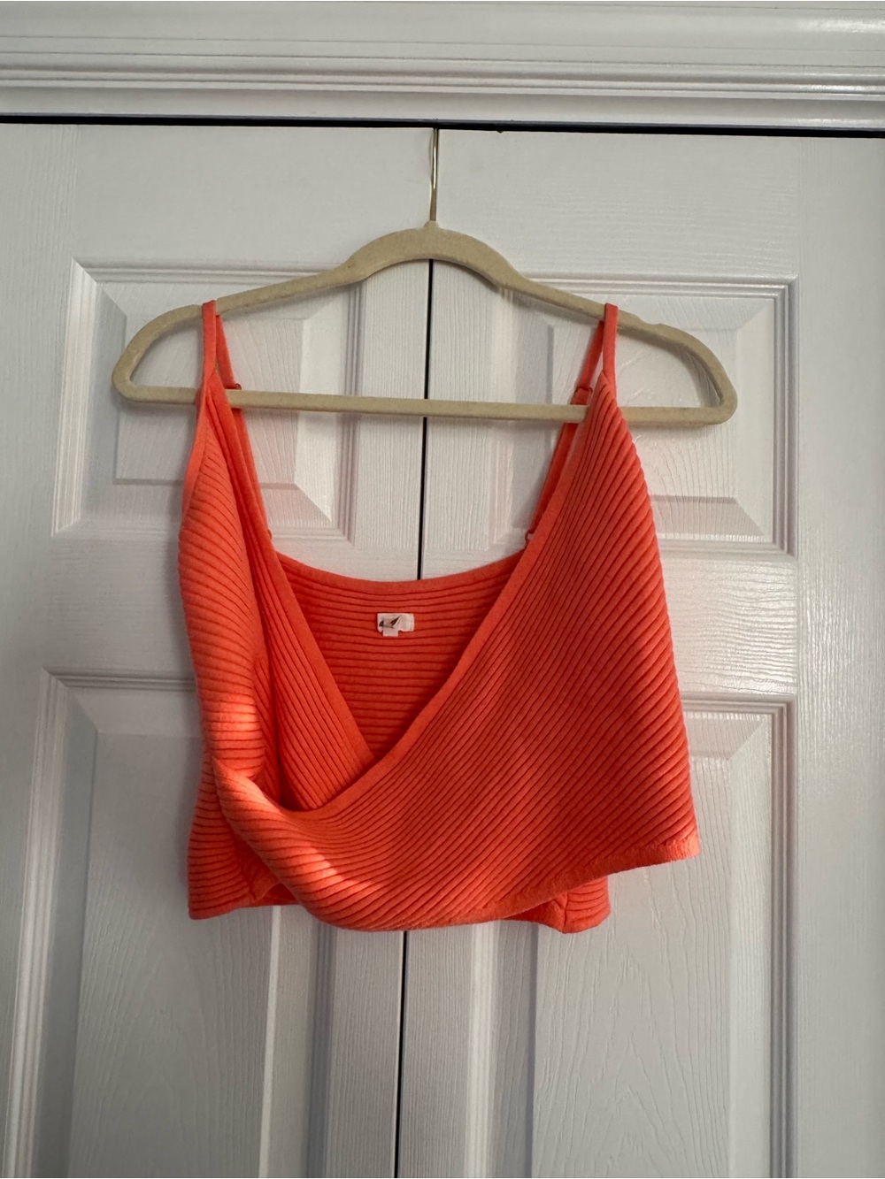 Womens Ribbed Wrap Crop Top - Coral Orange